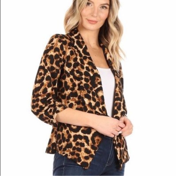 Cheetah leopard animal Print Shawl Collar Blazer - Picture 3 of 7